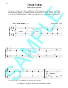 CICADA SONGS – Piano Solo from Prehistoric Piano Bk 1 by Wynn-Anne Rossi