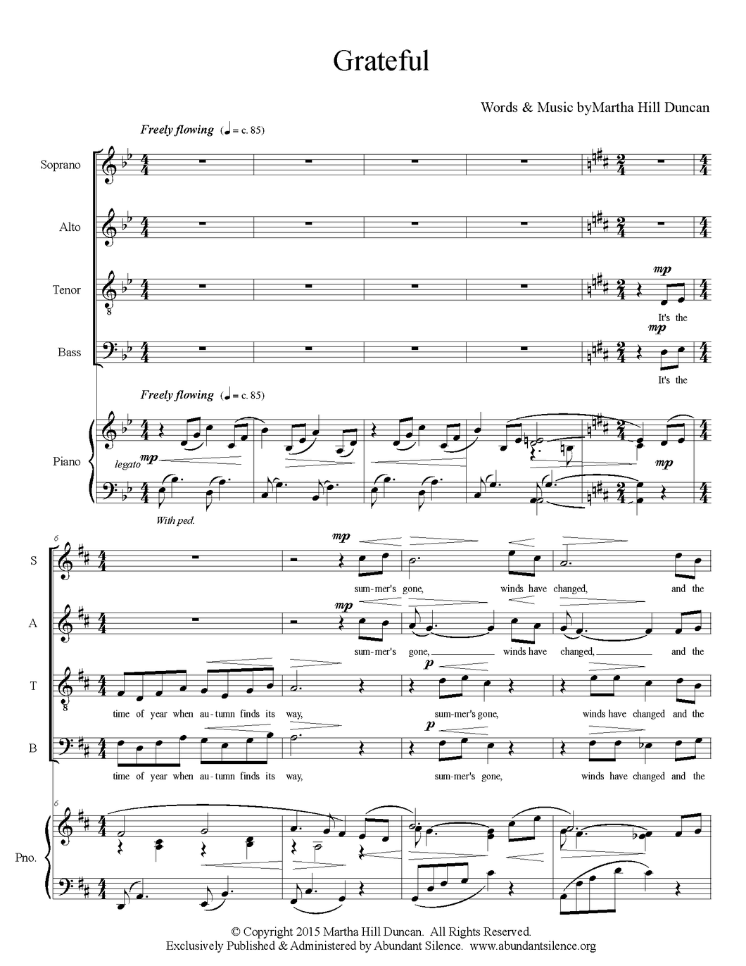 GRATEFUL FOR SATB AND PIANO